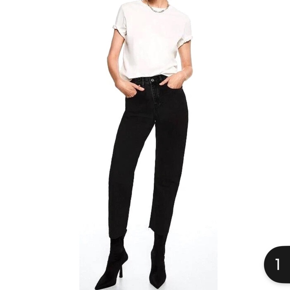 NWT MANGO MNG Women's Black Havana High Rise Cropped Straight‎ Leg Jeans Size 20